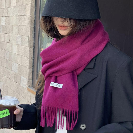 澳洲100%纯羊毛围巾 百搭秋冬围脖 加厚保暖披肩 简约流苏 围巾 商品图6