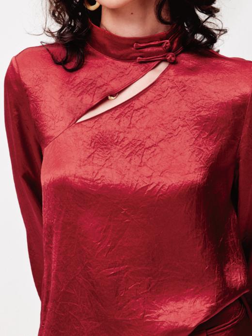 LIYIHAN红之绸丨25春新年醋酸解构上衣压褶缎面垂感衬衫斜下摆 商品图1