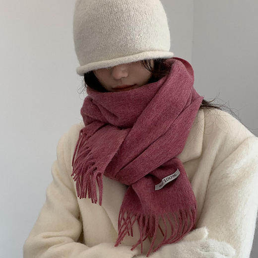 澳洲100%纯羊毛围巾 百搭秋冬围脖 加厚保暖披肩 简约流苏 围巾 商品图9