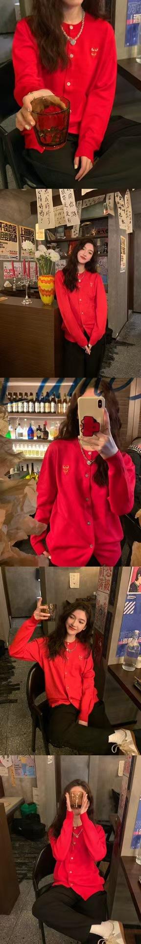 川久𝐂位不过时双心新色梅子色开衫罩衫 羊毛混纺 商品图10