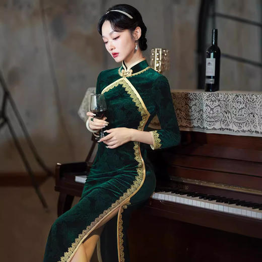 改良日常修身，长款长袖复古旗袍XL1107 商品图1