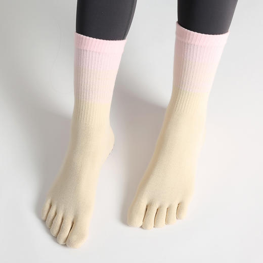 【5双起批，10双以上包邮】2024秋冬专业防滑渐变色瑜伽袜子普拉提袜室内运动健身中筒瑜伽袜 商品图1