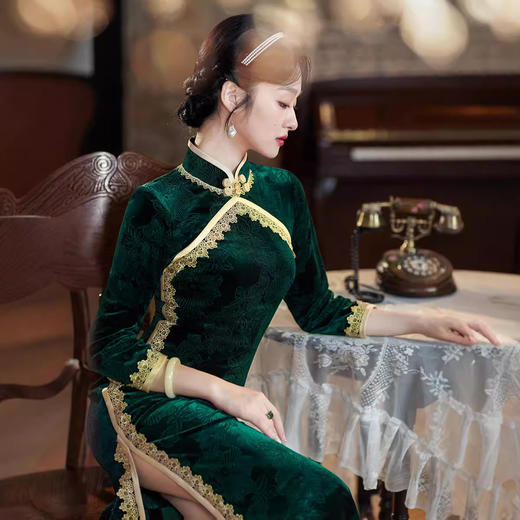 改良日常修身，长款长袖复古旗袍XL1107 商品图3