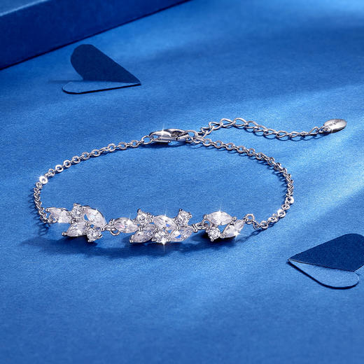 卡蒂罗/KADER 穗穗平安手链 冰晶树叶流光麦穗满镶钻石可调节拼接链 紫藤花的微笑纯白茉莉配饰 925银 商品图5