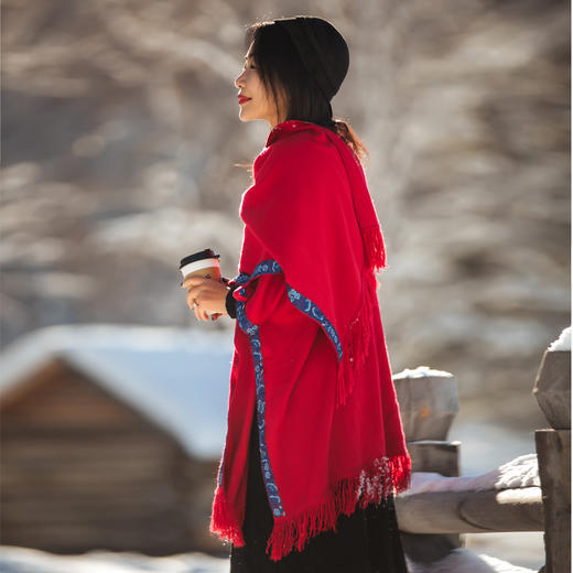 【林栖设计小店】【现货】三蓝绣羊毛披肩刺绣开衫外搭毛衣宽松慵懒风（配腰带）红色2961119-紫色X1914163 商品图2