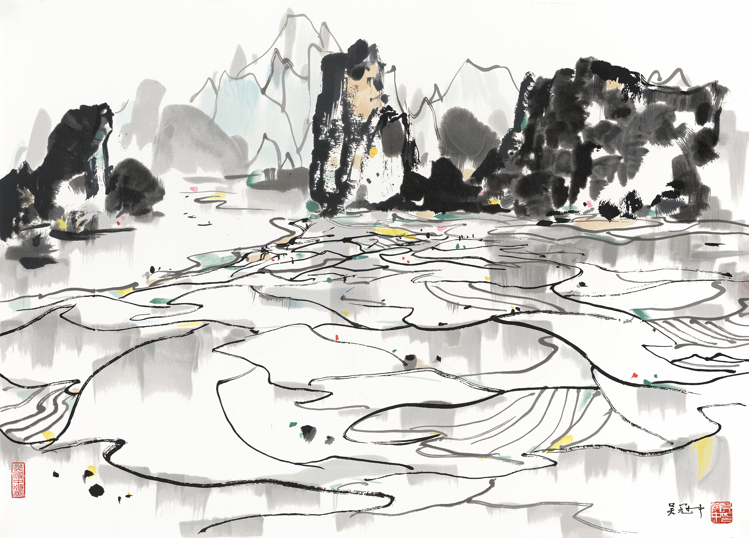 吴冠中|《桂林水田》—— 丝网版（盖章）