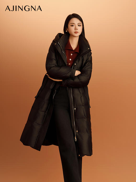 【商场同款】阿菁娜2025冬季新款双倍防风长款羽绒服A30D516073 商品图1