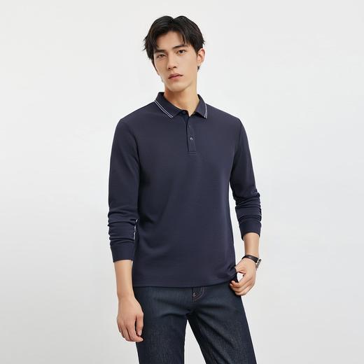 【羊毛蚕丝混纺 磨毛保暖】罗蒙秋冬男装长袖POLO衫男士商务休闲撞色领长袖polo衫男t恤 商品图4