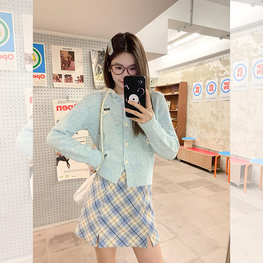 <曾小咸推荐>气质甜美baby蓝连帽短款毛衣开衫 商品图1