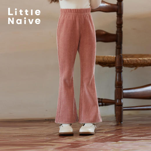 LittleNaive女童金银丝休闲裤秋冬款复古珍珠喇叭裤儿童微喇裤子 商品图3