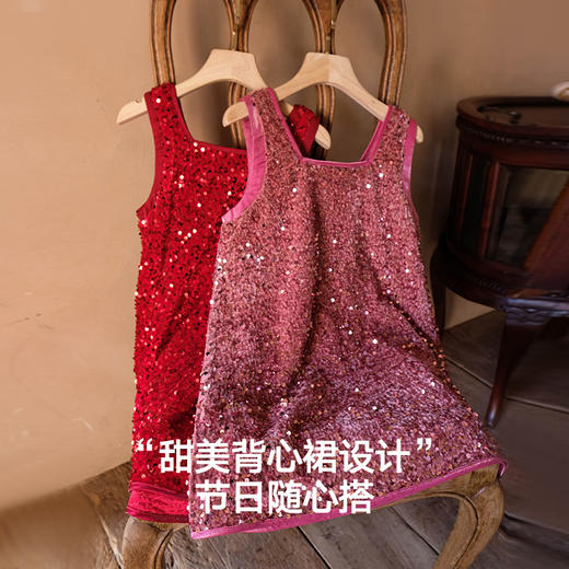 LittleNaive秋冬款女童亮片背心裙丝绒公主裙红色圣诞儿童连衣裙 商品图0