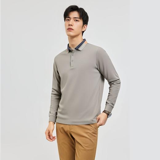 【羊毛蚕丝混纺 磨毛保暖】罗蒙秋冬男装长袖POLO衫双面磨毛撞色领翻领长袖t恤 商品图2