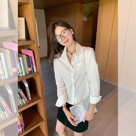 <曾小咸推荐>设计感米白色百搭长袖短款衬衫 商品图1