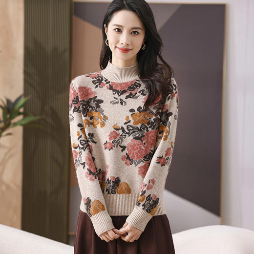 FCY SZ2467半高领印花针织上衣宽松打底衫 商品图4