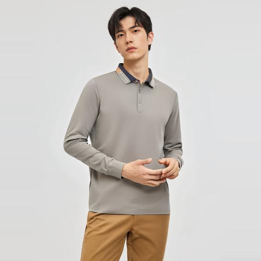 【羊毛蚕丝混纺 磨毛保暖】罗蒙秋冬男装长袖POLO衫双面磨毛撞色领翻领长袖t恤 商品图1
