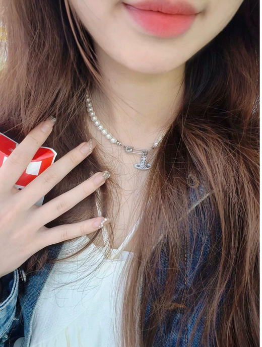 1029-2 现货发 自留 圆正 无包装 西太后土星别针 珍珠项链 商品图2