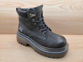 豪行正品秋冬女短靴22484519牛皮低跟时尚瘦瘦马丁靴