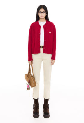 DZZIT2025春季新款绞花工艺新年红开衫上衣