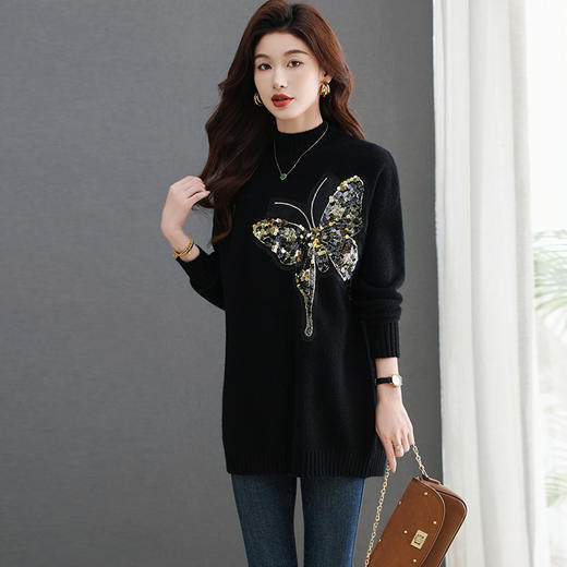 配大衣针织连衣裙小个子洋气亮片蝴蝶打底衫CC6213 商品图0