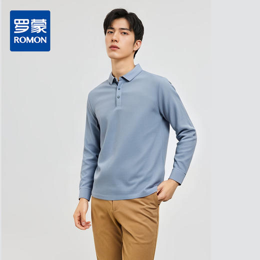 【华夫格】罗蒙男士含桑蚕丝polo衫男长袖t恤男春秋男士polo衫 商品图0