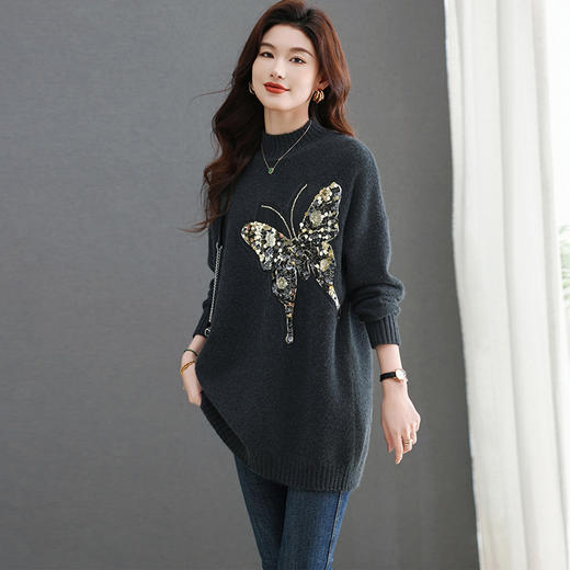 配大衣针织连衣裙小个子洋气亮片蝴蝶打底衫CC6213 商品图3