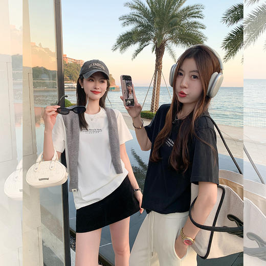 <曾小咸推荐>韩系字母印花短袖正肩T恤宽松 商品图2