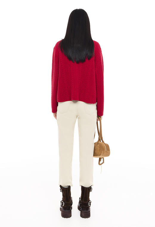 DZZIT2025春季新款绞花工艺新年红开衫上衣 商品图2