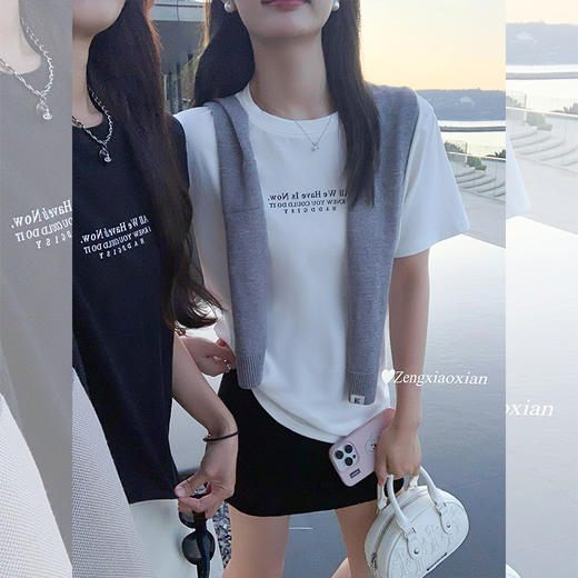<曾小咸推荐>韩系字母印花短袖正肩T恤宽松 商品图1