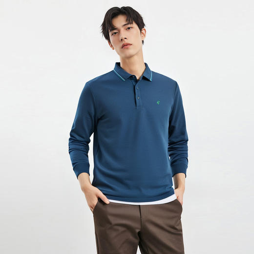 【精美刺绣 棉混纺】罗蒙春秋男装长袖POLO衫男士商务休闲打底翻领T恤男长袖 商品图1