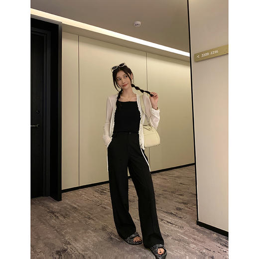 EKOOL极简休闲~早春黑色工装裤女2024新款高腰百搭显瘦西装休闲裤 商品图2