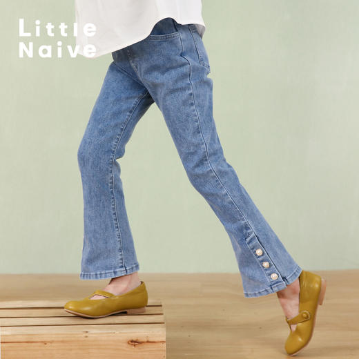little naive女童牛仔裤春秋款中大童休闲长裤洋气儿童牛仔喇叭裤 商品图1