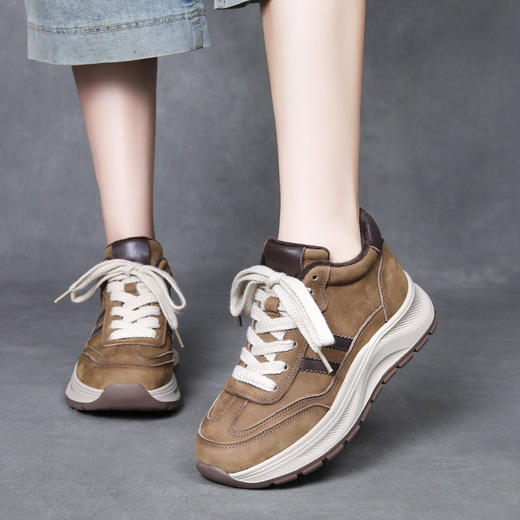 JS60118N 24新款头层牛皮休闲运动风系带加绒棉鞋真皮保暖舒适平底女鞋 商品图2