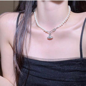 1029-2 现货发 自留 圆正 无包装 西太后土星别针 珍珠项链