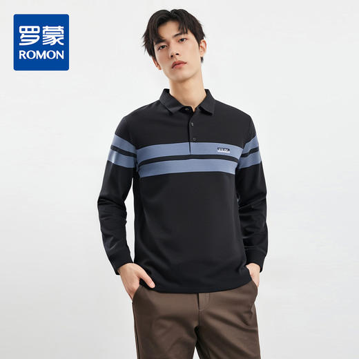 【精美刺绣 棉混纺】罗蒙春秋男装长袖POLO衫男士商务休闲内搭撞色刺绣POLO衫长袖翻领T恤 商品图0