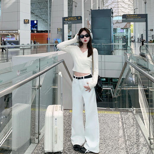 <曾小咸推荐>白色阔腿牛仔裤宽松显瘦直筒裤 商品图1