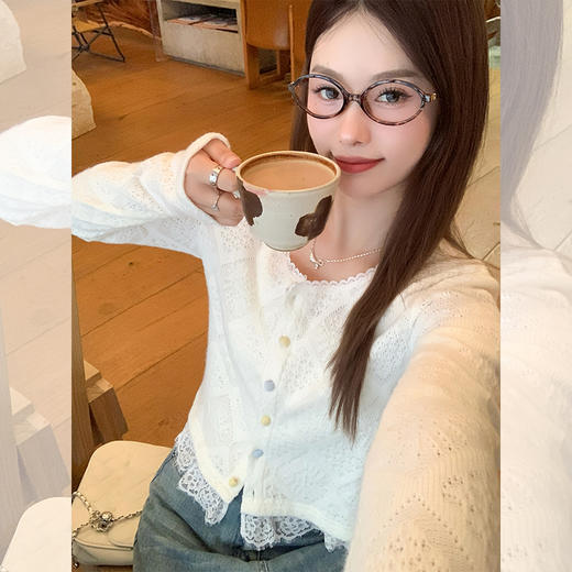 <曾小咸推荐>韩式蕾丝边勾花系扣小衫上衣 商品图4