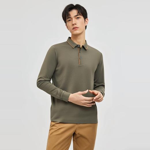【羊毛蚕丝混纺 磨毛保暖】罗蒙秋冬男装长袖POLO衫男士商务休闲撞色领抗菌长袖t恤男 商品图3