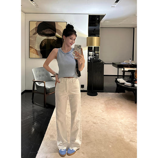 EKOOL衣库~曼波格调~高腰白色牛仔裤女夏季薄款百搭显瘦直筒长裤 商品图2