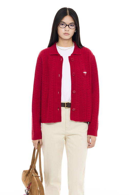 DZZIT2025春季新款绞花工艺新年红开衫上衣 商品图4