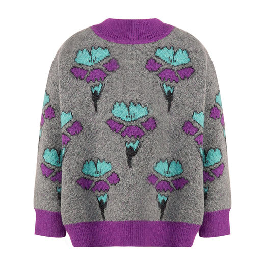 LittleNaive女童毛衣冬季新款亮丝花朵提花上衣儿童半高领针织衫 商品图4