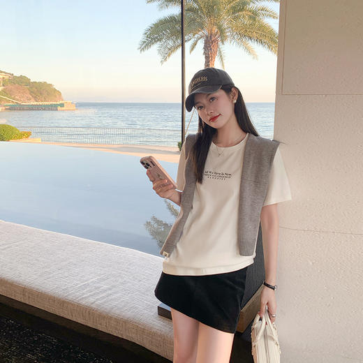 <曾小咸推荐>韩系字母印花短袖正肩T恤宽松 商品图5