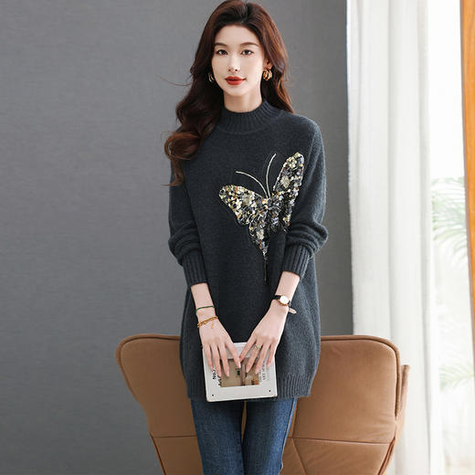 配大衣针织连衣裙小个子洋气亮片蝴蝶打底衫CC6213 商品图1