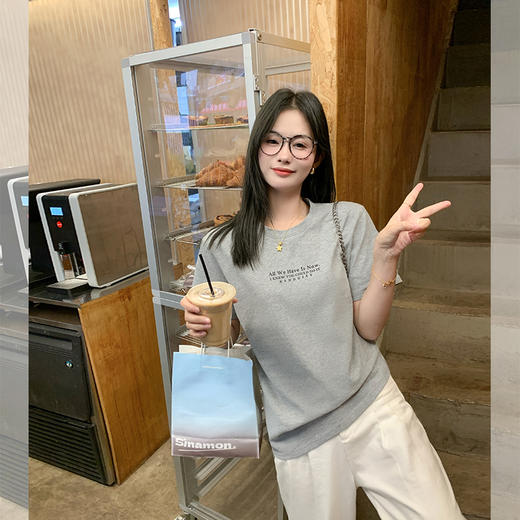 <曾小咸推荐>韩系字母印花短袖正肩T恤宽松 商品图3
