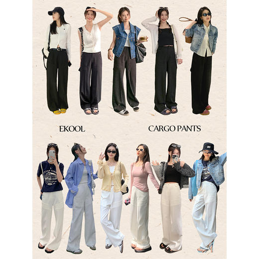 EKOOL极简休闲~早春黑色工装裤女2024新款高腰百搭显瘦西装休闲裤 商品图1