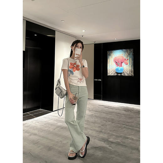 EKOOL衣库~曼波格调~高腰白色牛仔裤女夏季薄款百搭显瘦直筒长裤 商品图3