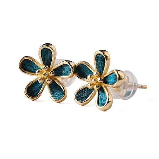 【林栖设计小店】东阳孔雀羽毛青绿耳环仿点翠绿银-LX1224009（预售） 商品图4