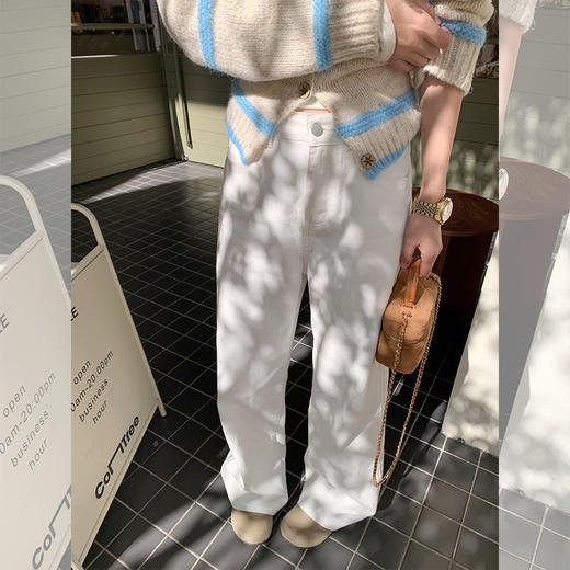 <曾小咸推荐>白色阔腿牛仔裤宽松显瘦直筒裤 商品图2