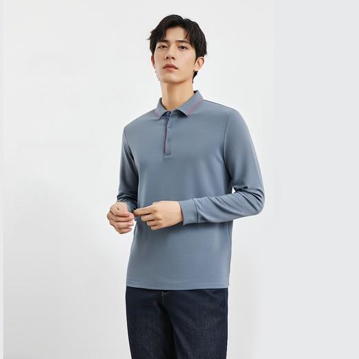 【羊毛蚕丝混纺 磨毛保暖】罗蒙秋冬男装长袖POLO衫男士商务休闲撞色领抗菌长袖t恤男 商品图4