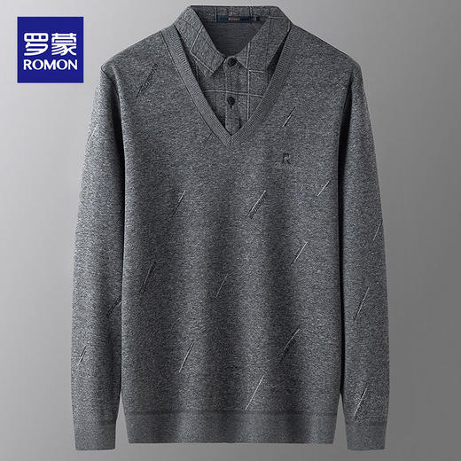 罗蒙假两件男士衬衣领针织衫男百搭休闲通勤斜纹长袖polo衫男 商品图0