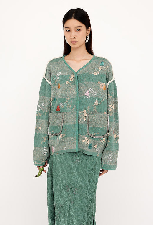 DAZZLE2025春季新款福禄生花立体刺绣开衫 商品图3